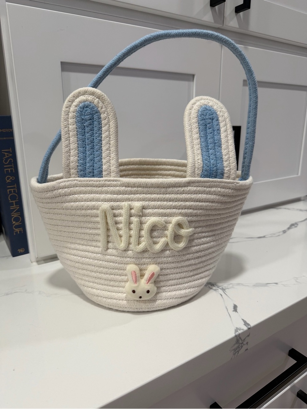 Nico Kids Bunny Basket Bag in Cream and Light Blue